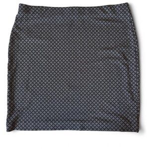 Ann Taylor LOFT Geometric Pencil Skirt L Black White Stretch Pull-On